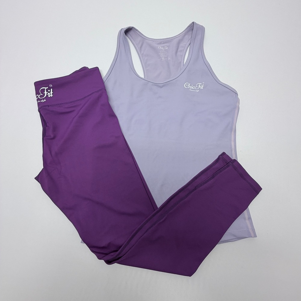ChicFit Purple Activewear Set Tank Top and Leggings Size M Lavender Plum 2pc